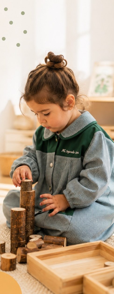 Niña de Mi Segunda Casa jugando con bloques de madera